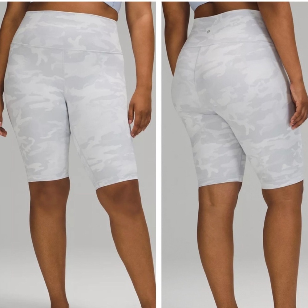 LULULEMON NWT WUNDER UNDER BIKE SHORT 10” RIBBED INCOGNITO CAMO ALPINE WHITE 0
